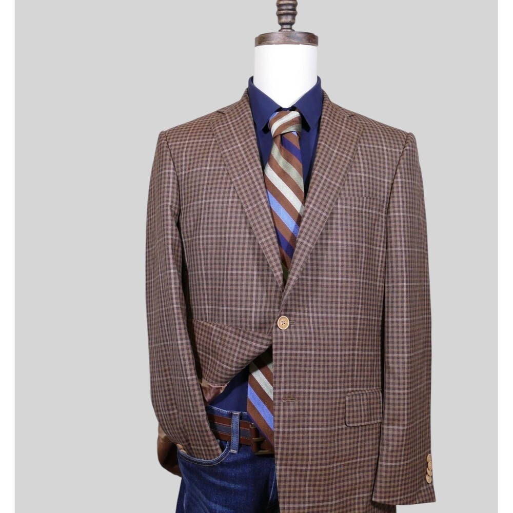 Hart Schaffner Marx Sport Coat Blazer Mens 42R Brown Beige Two Button Wool Blend